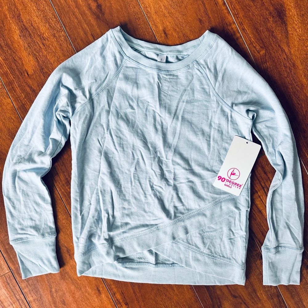 90 Degrees Girls Crossover Hem Light Blue Long Sleeve Top